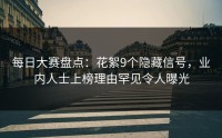 每日大赛盘点：花絮9个隐藏信号，业内人士上榜理由罕见令人曝光