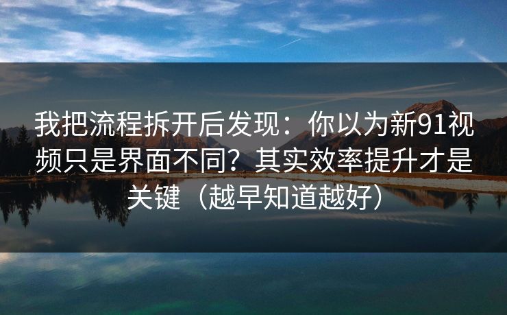 我把流程拆开后发现：你以为新91视频只是界面不同？其实效率提升才是关键（越早知道越好）