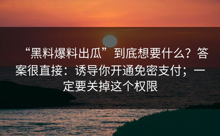 “黑料爆料出瓜”到底想要什么？答案很直接：诱导你开通免密支付；一定要关掉这个权限